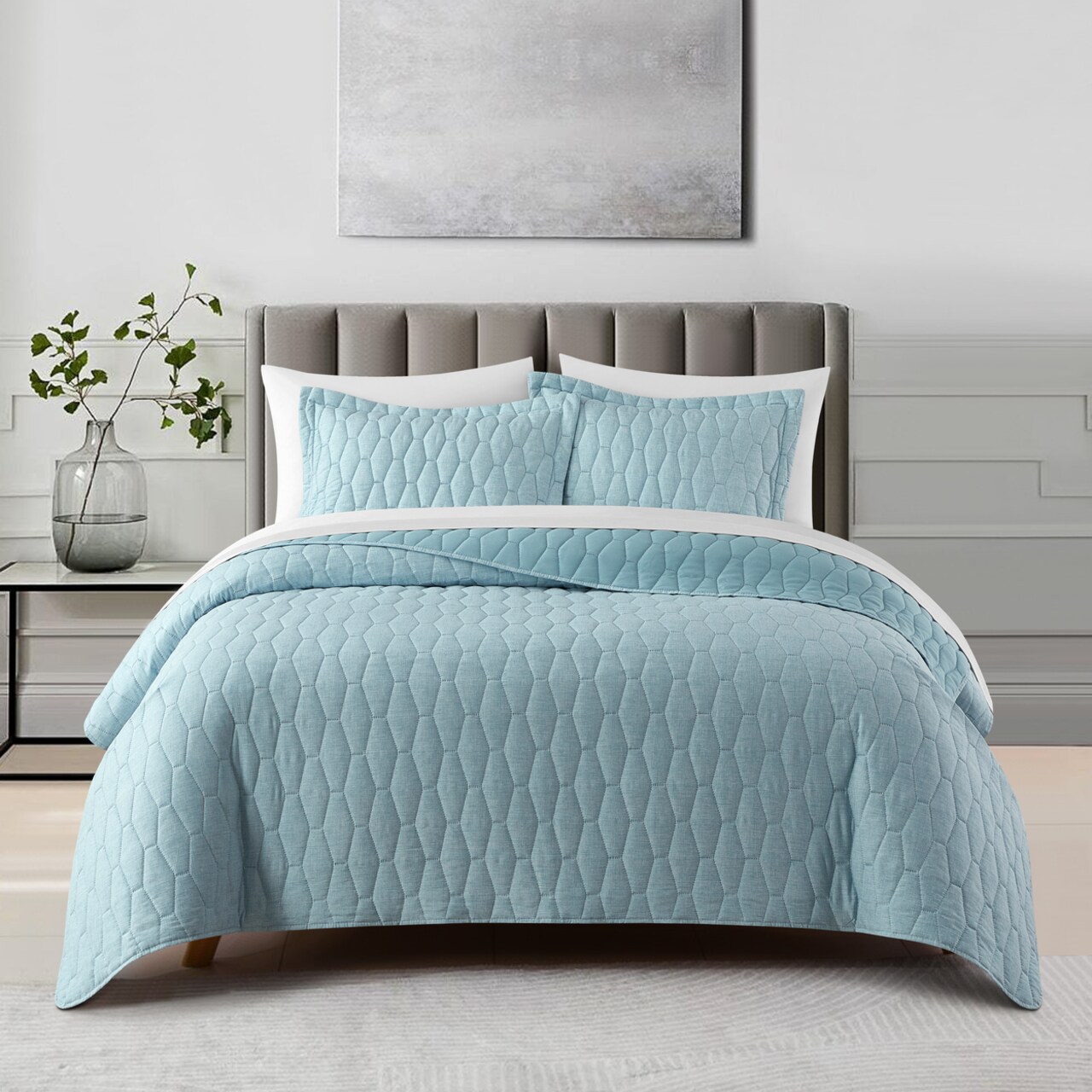 Chic Home 3 Piece Nahla Quilt Set - Geometric Hexagon or Diagonal Pattern Bedspread Coverlet